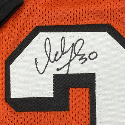 Orange custom jersey with black and white number and autograph for professional sports fans
