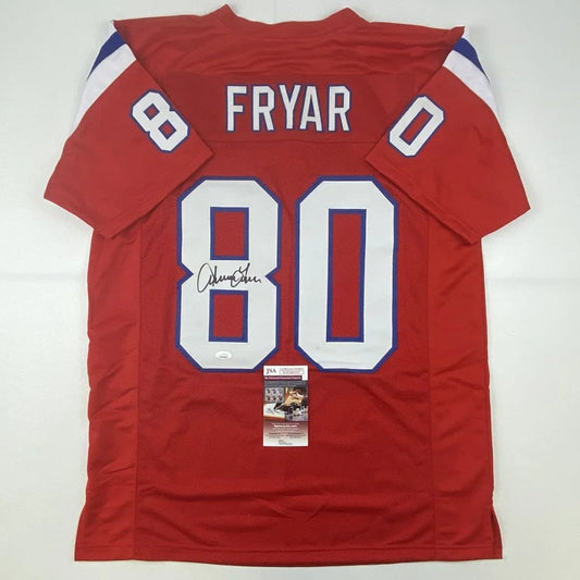 Red custom jersey with number 80 and signature from professional sports league player