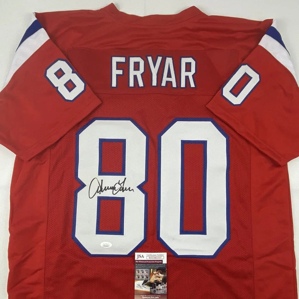 Red custom jersey with number 80 and signature, perfect for pro sports fans