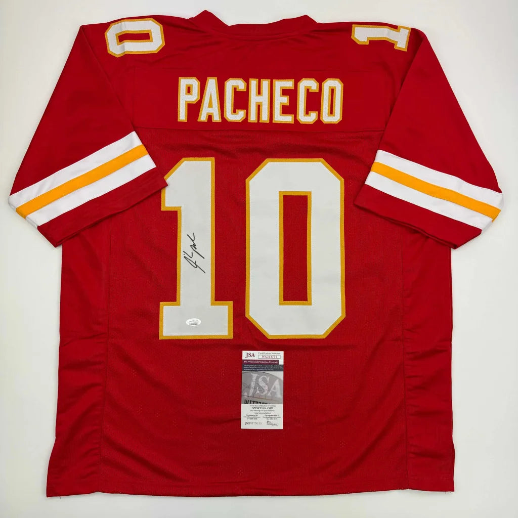 Autographed Isiah Pacheco Kansas City Red Football Jersey JSA COA | Hall of Fame Sports Memorabilia | vintageantiquesgifts.com