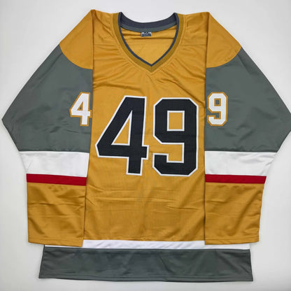 Autographed Ivan Barbashev Las Vegas custom jersey, gold and gray with black 49