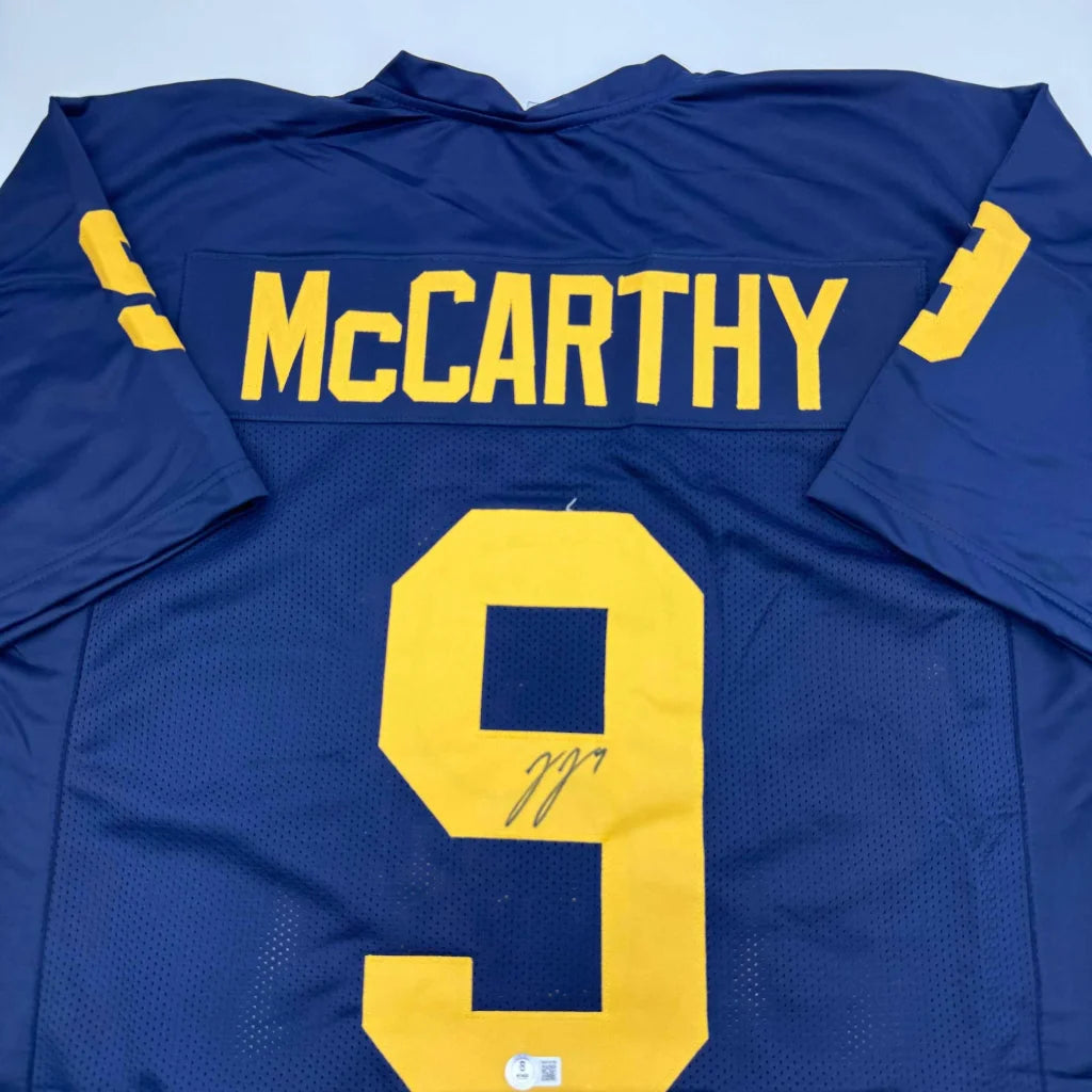 Blue and yellow McCarthy 9 signed custom jersey for professional sports fans