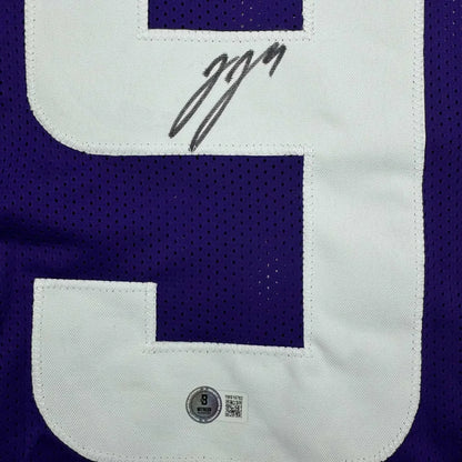 Purple custom jersey with number 9 and black autograph for sports league fans