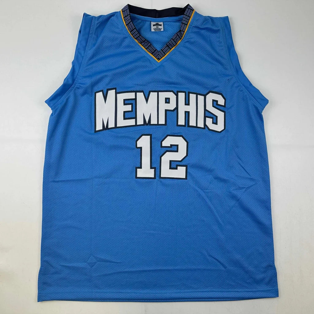 Autographed Ja Morant custom Memphis light blue basketball jersey with number 12