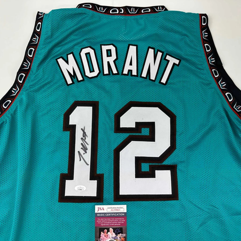 Teal Memphis Morant jersey with JSA COA autograph back view perfect for fans