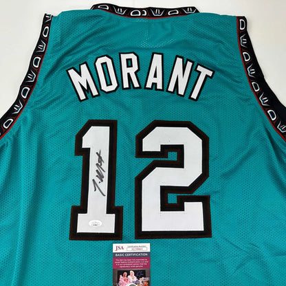 Teal Memphis Morant jersey with JSA COA autograph back view perfect for fans