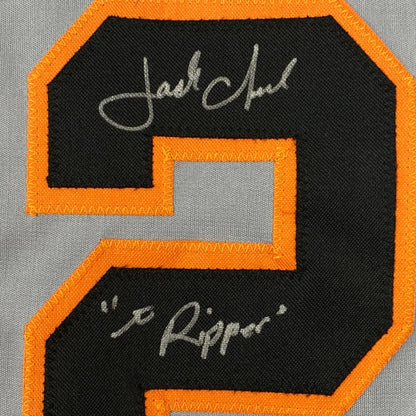 Autographed black and orange number 2 jersey patch on Authentic Jack Clark custom jersey for professional sports league