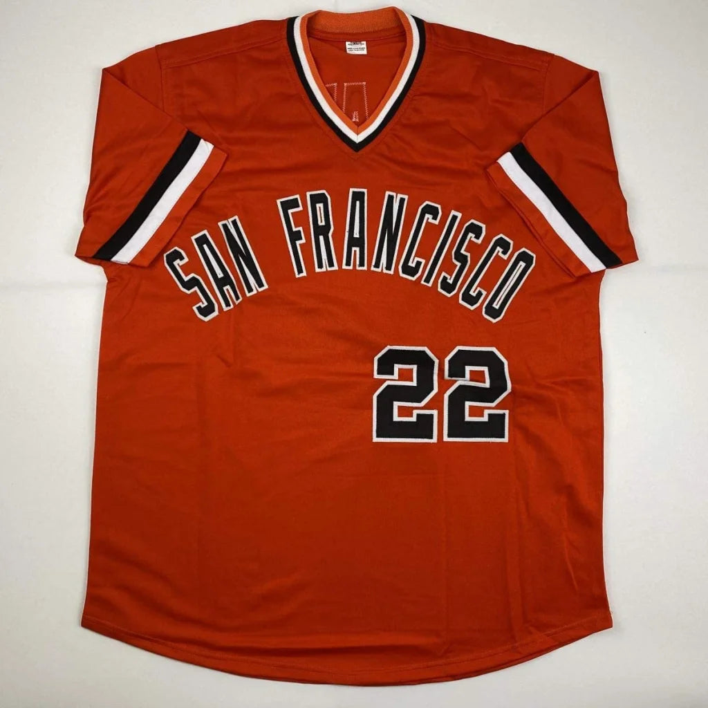 Orange San Francisco Giants custom jersey with number 22, perfect for professional sports fans