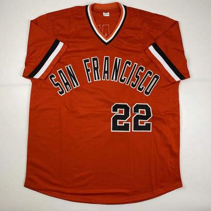 Orange San Francisco Giants custom jersey with number 22, perfect for professional sports fans