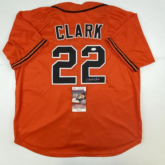 Autographed Jack Clark orange custom jersey, number 22, JSA COA