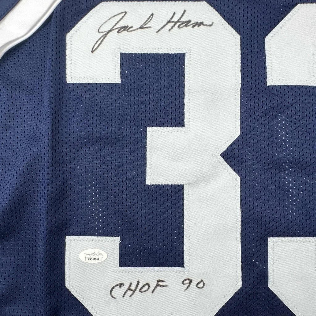 Autographed blue and white mesh custom jersey number 3 signed by Jack Ham from professional sports league football
