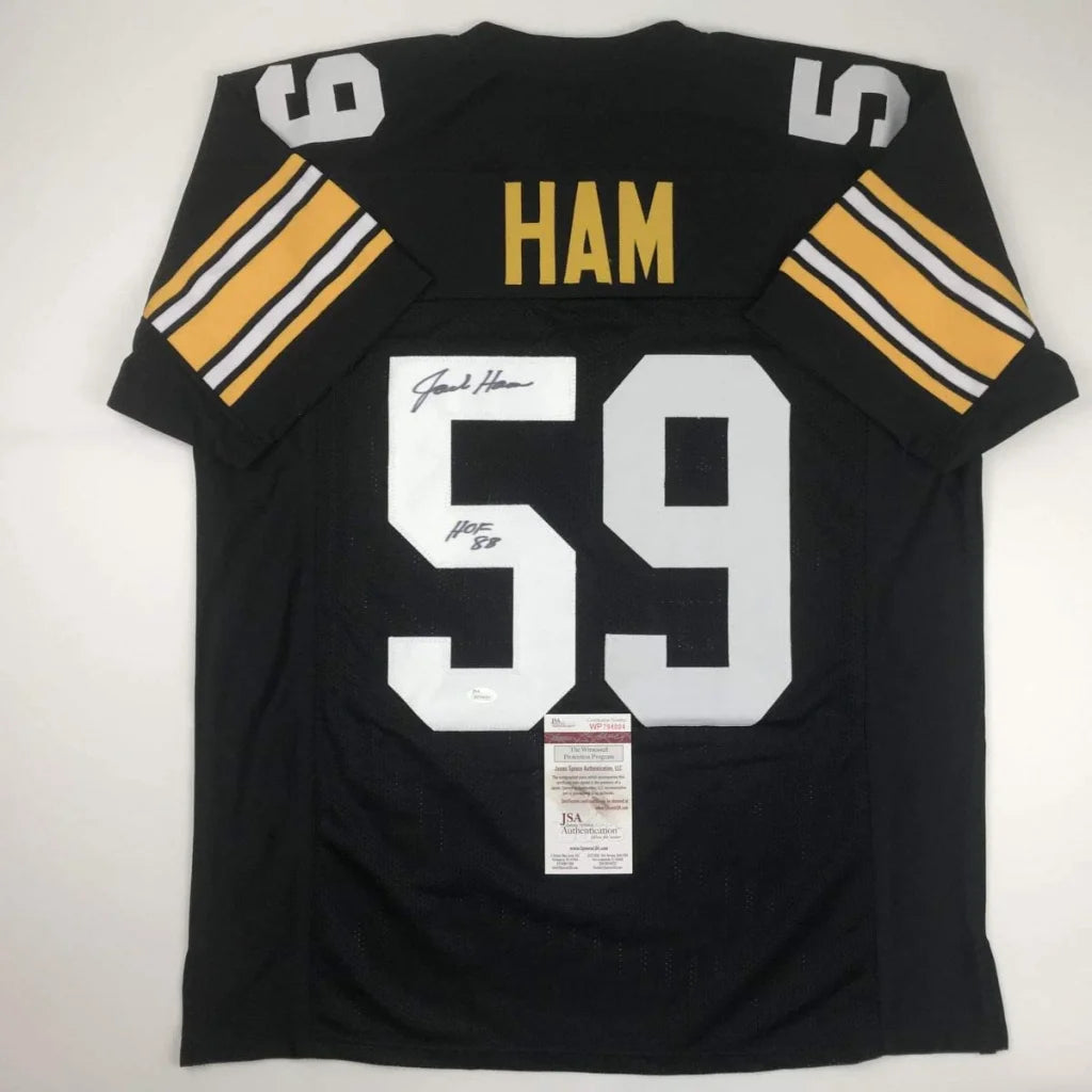 Black Jack Ham HOF custom jersey with gold white stripes and signature, authentic collectible