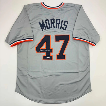 Autographed Jack Morris gray custom jersey, Detroit professional sports MLB, number 47