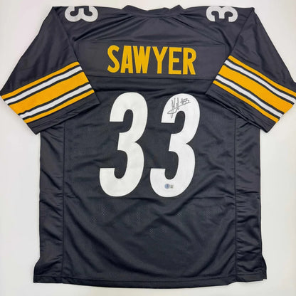 Autographed/Signed Jack Sawyer Pittsburgh Black Football Jersey Beckett BAS COA