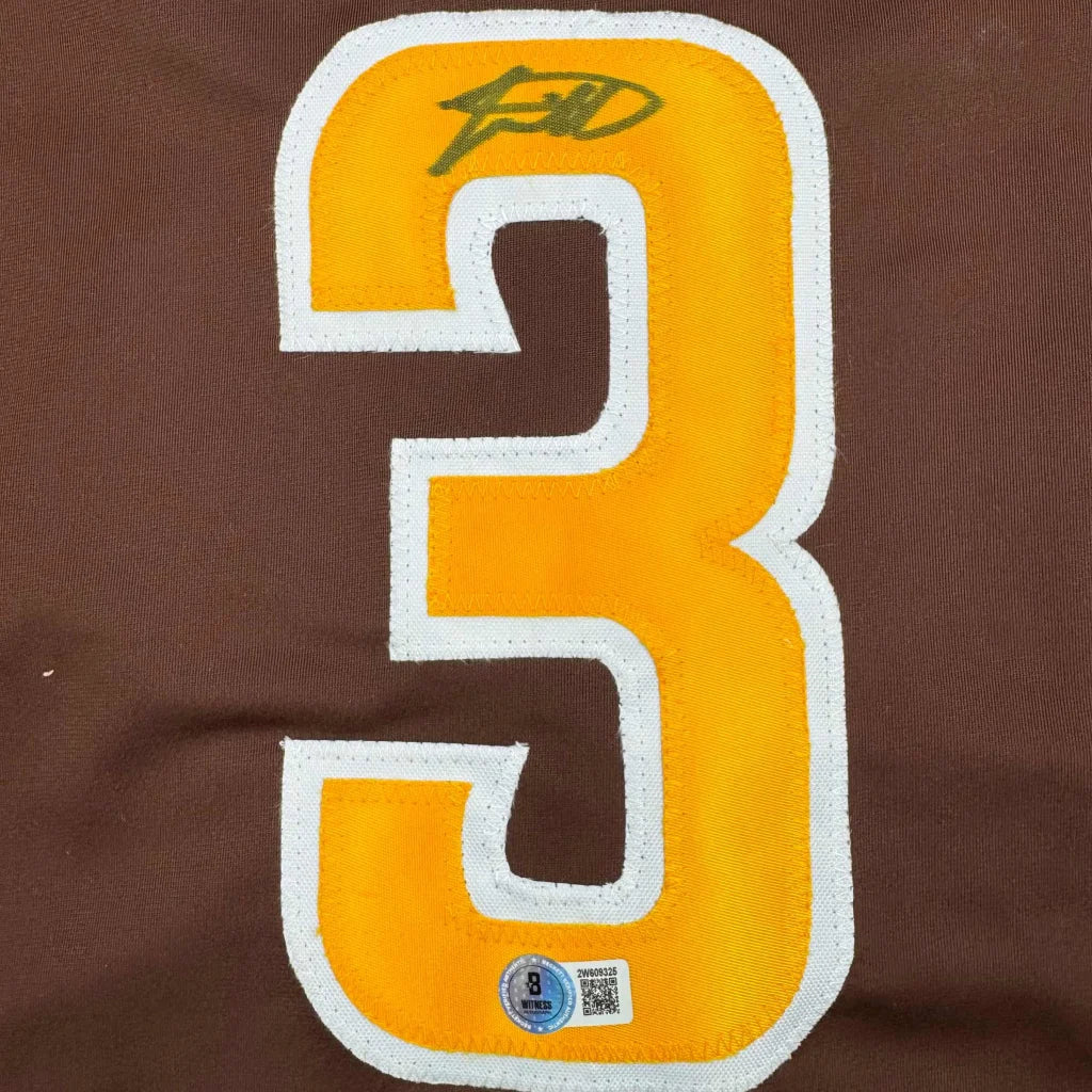 Brown custom jersey with gold number 3 and autograph for professional sports fans
