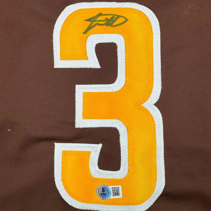 Brown custom jersey with gold number 3 and autograph for professional sports fans