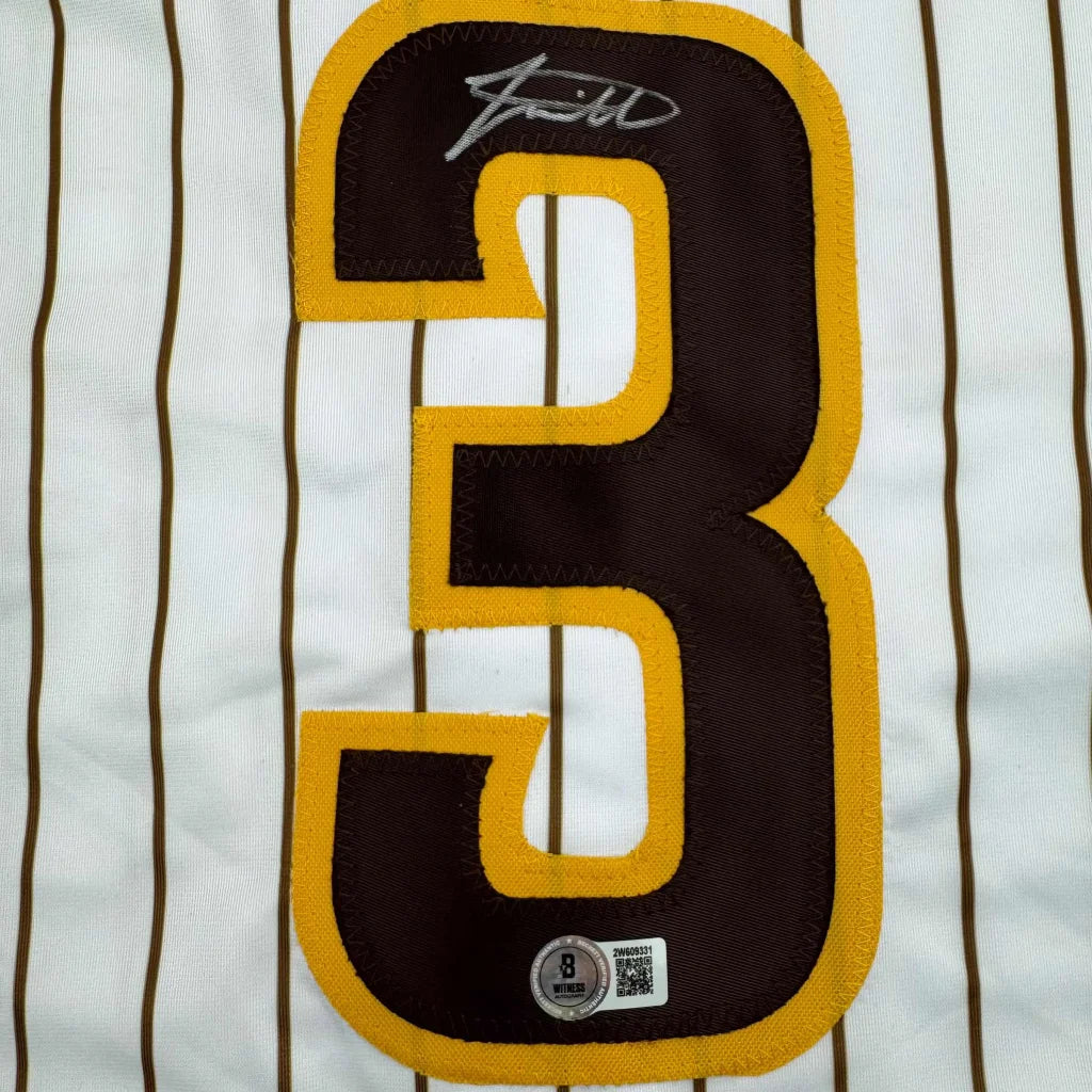 Autographed Jackson Merrill San Diego custom jersey with number three patch