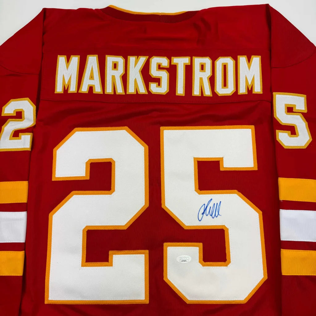 Red custom jersey with MARKSTROM 25 autograph for professional sports league fans