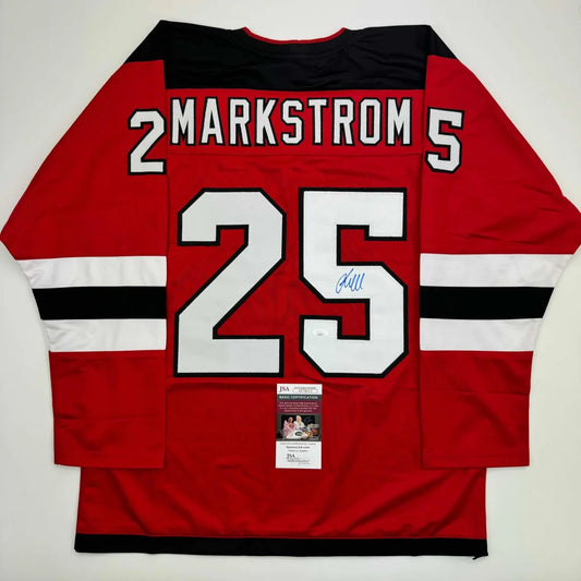 Autographed Jacob Markstrom New Jersey Red Hockey Jersey JSA COA | Hall of Fame Sports Memorabilia | vintageantiquesgifts.com