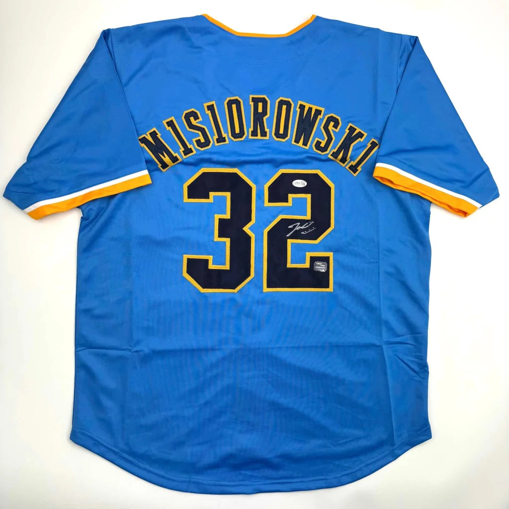 Autographed Jacob Misiorowski custom jersey back, number 32, JSA COA