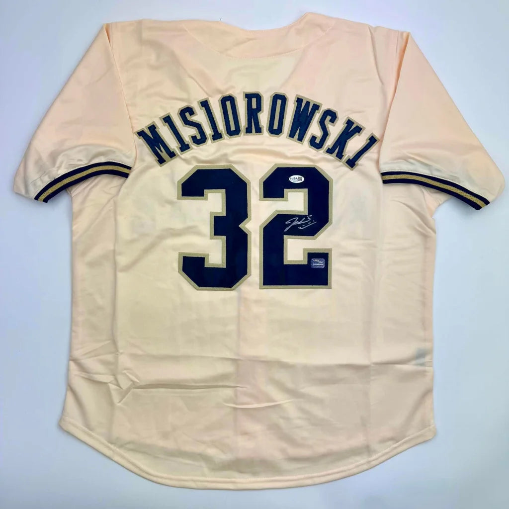 Autographed Jacob Misiorowski Milwaukee Cream Baseball Jersey JSA COA | Hall of Fame Sports Memorabilia | vintageantiquesgifts.com