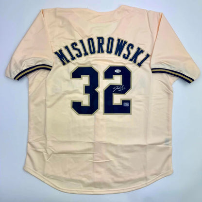 Autographed Jacob Misiorowski Milwaukee Cream Baseball Jersey JSA COA | Hall of Fame Sports Memorabilia | vintageantiquesgifts.com