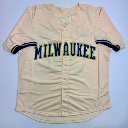 Autographed Jacob Misiorowski Milwaukee Cream Baseball Jersey JSA COA | Authenticated Signed Sports Jersey | vintageantiquesgifts.com