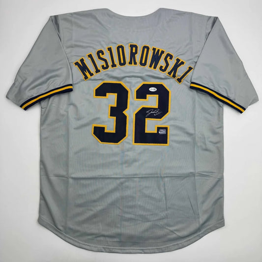 Autographed Jacob Misiorowski custom Milwaukee Brewers gray jersey