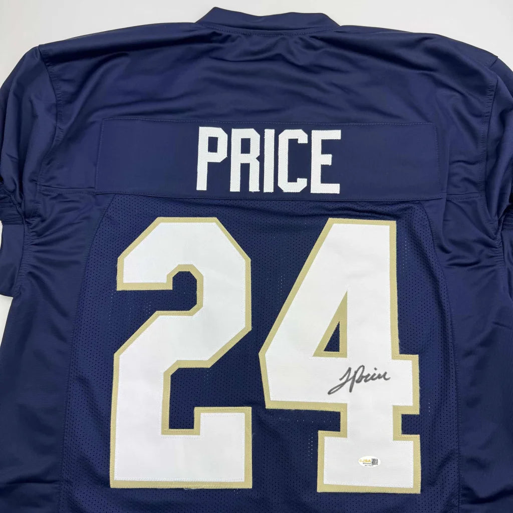 Autographed JaDarian Price Notre Dame Blue College Football Jersey JSA COA | Certified Authentic Signed Memorabilia | vintageantiquesgifts.com