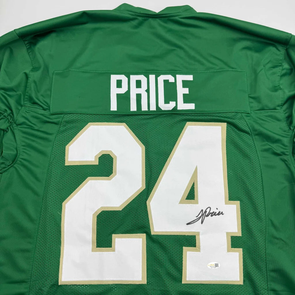 Autographed JaDarian Price Notre Dame Green College Football Jersey JSA COA | Certified Authentic Signed Memorabilia | vintageantiquesgifts.com