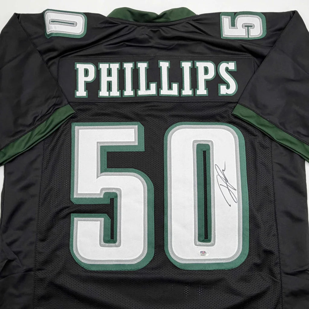 Autographed Jaelan Phillips Philadelphia Black Football Jersey PSA/DNA COA | Certified Authentic Signed Memorabilia | vintageantiquesgifts.com