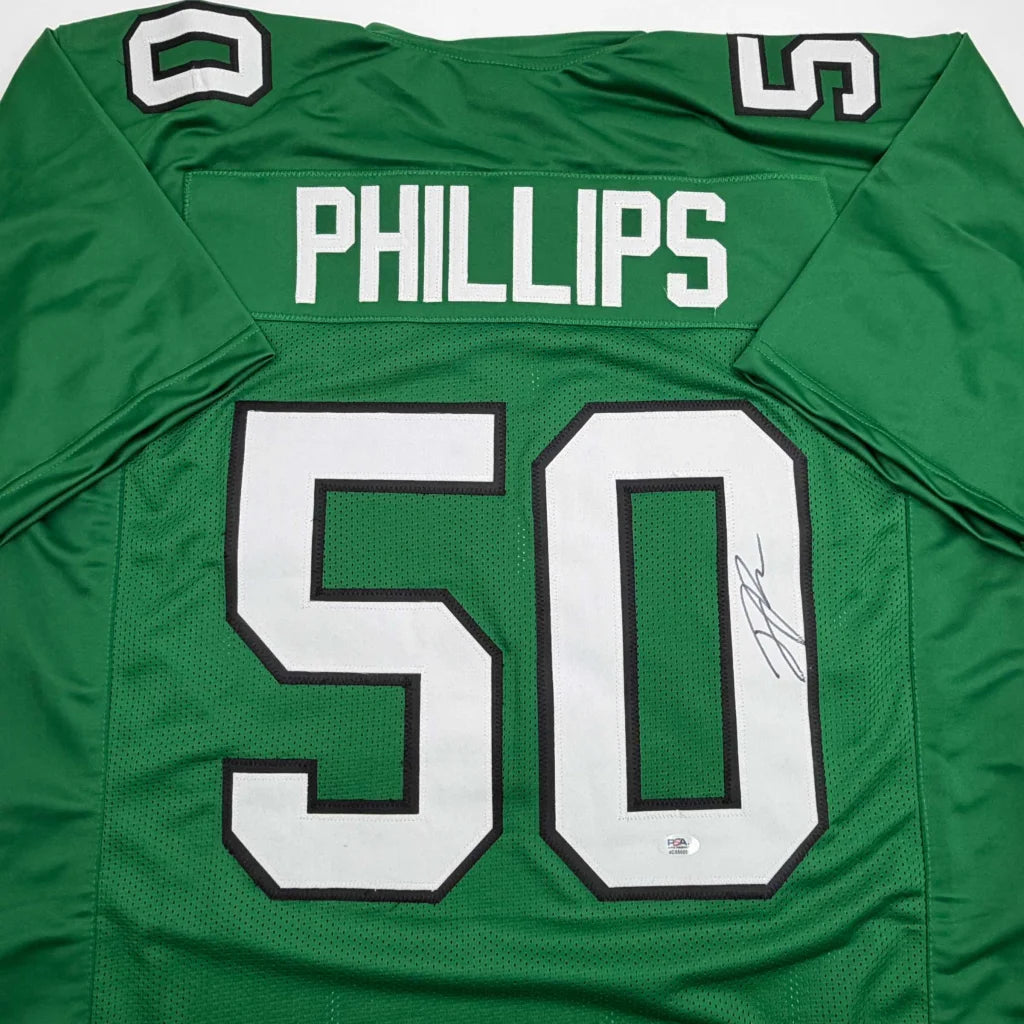 Autographed Jaelan Phillips green custom jersey back, number 50, PSA/DNA COA