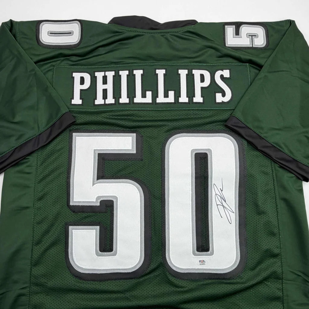 Autographed Jaelan Phillips Philadelphia Midnight Green Football Jersey PSA/DNA COA | Certified Authentic Signed Memorabilia | vintageantiquesgifts.com