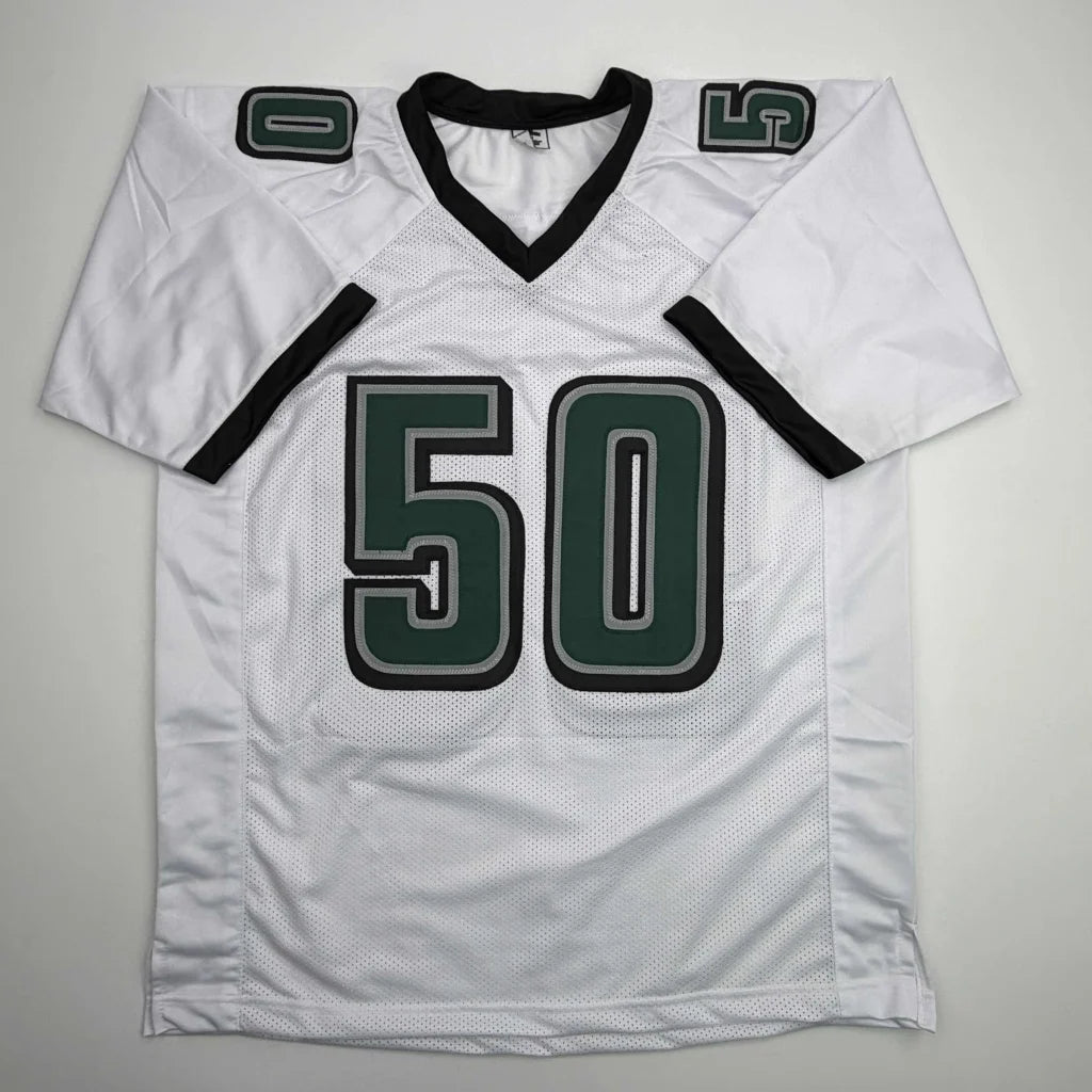 Autographed Jaelan Phillips white custom jersey number 50, Philadelphia pro sports league