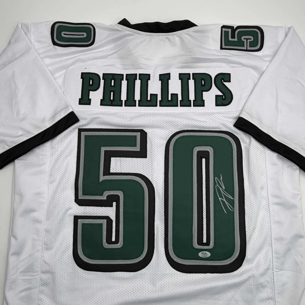 Autographed Jaelan Phillips white custom jersey back, name 50, PSA/DNA COA