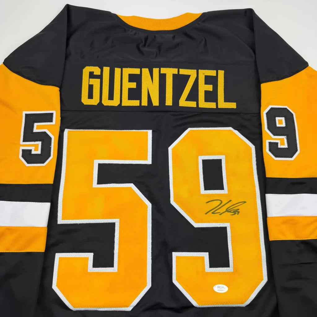 Autographed Jake Guentzel Pittsburgh Black Hockey Jersey PSA/COA | Certified Authentic Signed Memorabilia | vintageantiquesgifts.com