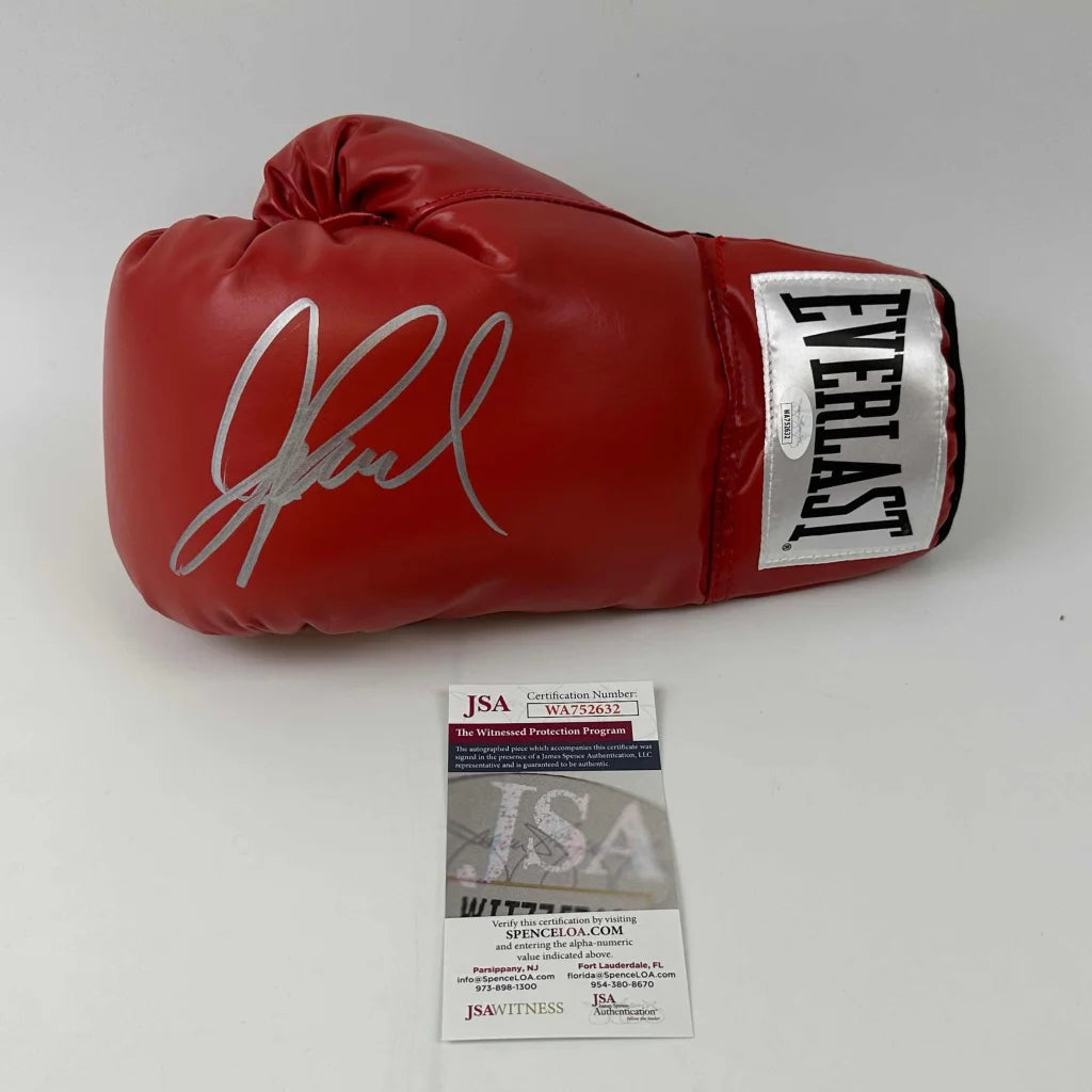Autographed Jake Paul red Everlast boxing glove with silver signature