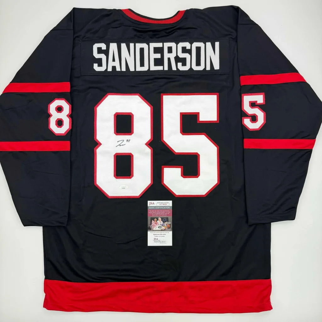 Autographed Jake Sanderson Ottawa Black Hockey Jersey JSA COA | Hall of Fame Sports Memorabilia | vintageantiquesgifts.com