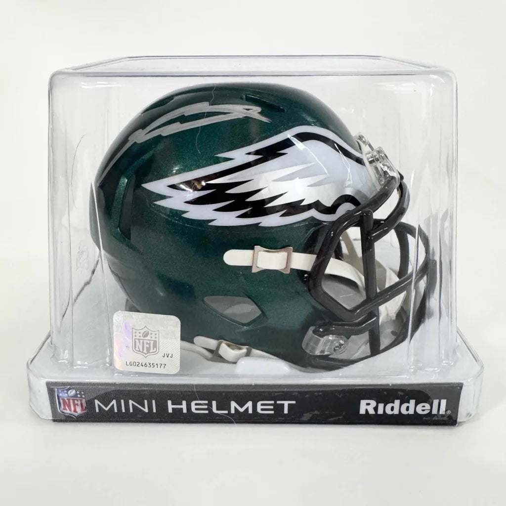 Philadelphia Eagles mini football helmet in clear case with third party authentication