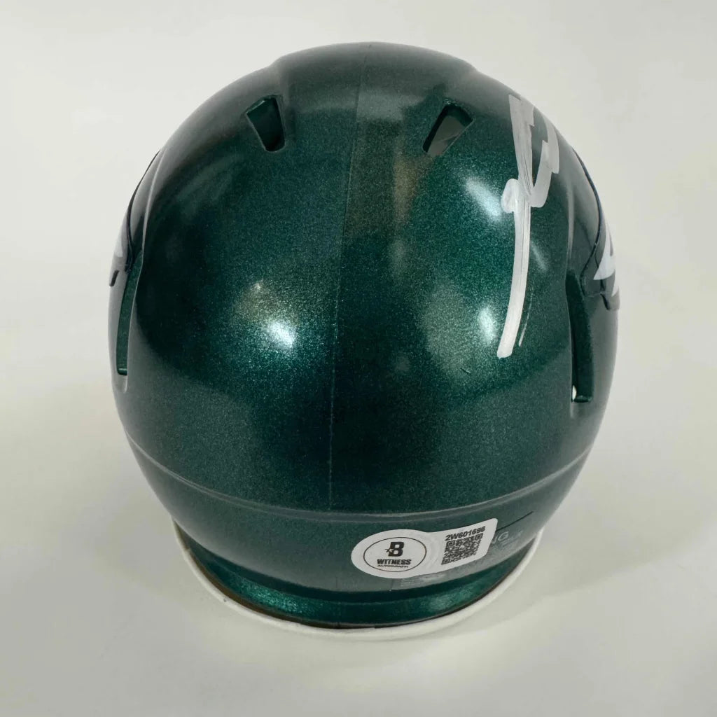 Dark green metallic Football Helmet with White Markings for Authentic Eagles Mini Helmet with Third Party Authentication