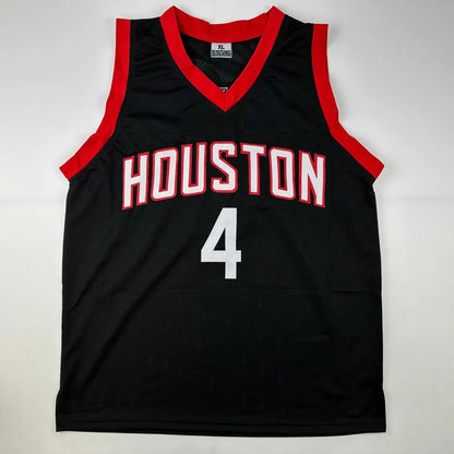 Black basketball jersey with red trim and white numbers from a professional sports league