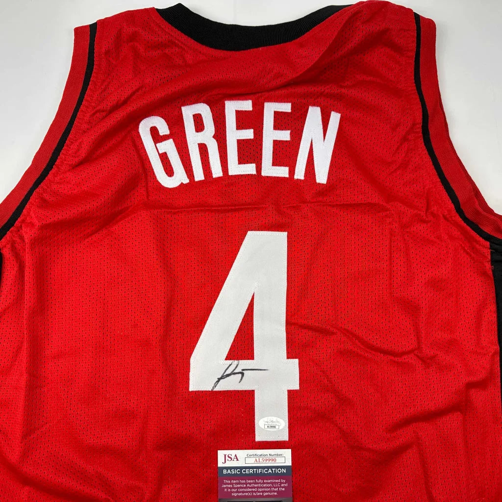 Authentic custom red green basketball jersey with autograph and JSA cert for pro sports fans