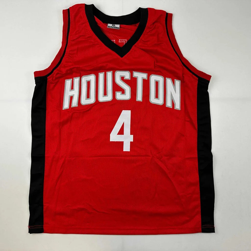 Red and black sleeveless custom jersey with number 4 for professional sports league fans