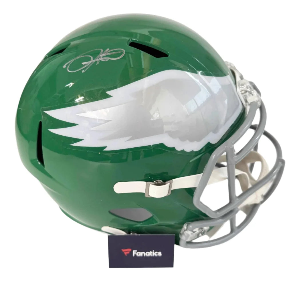 Authentic green football helmet with silver wings and third party authentication