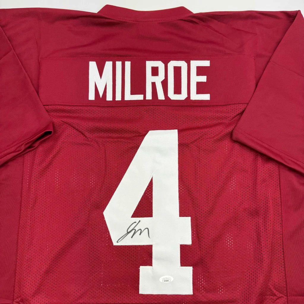 Autographed Red Custom Jersey MILROE 4 sports memorabilia from a pro sports team