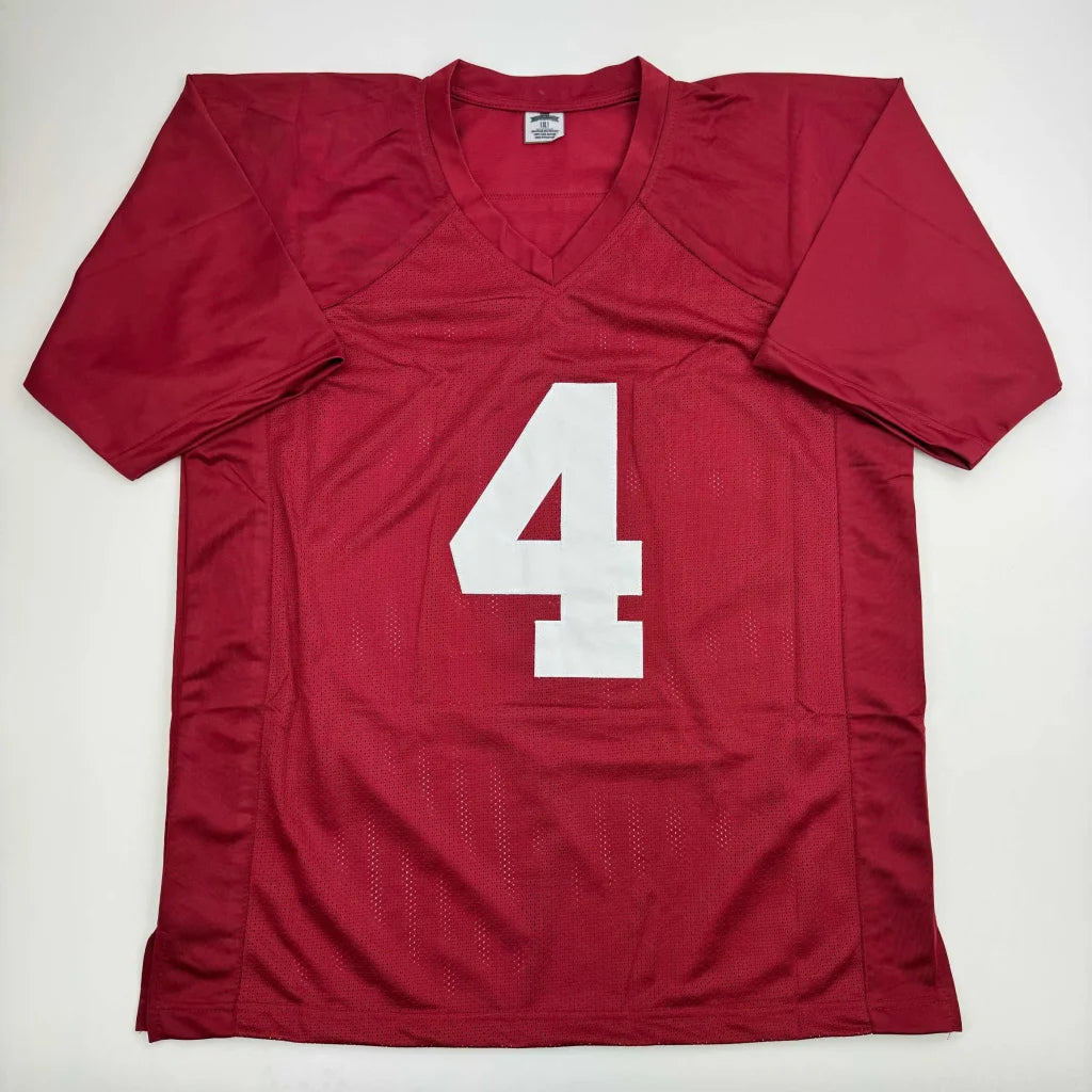 Red short-sleeved custom jersey with number 4 from MILROE sports memorabilia