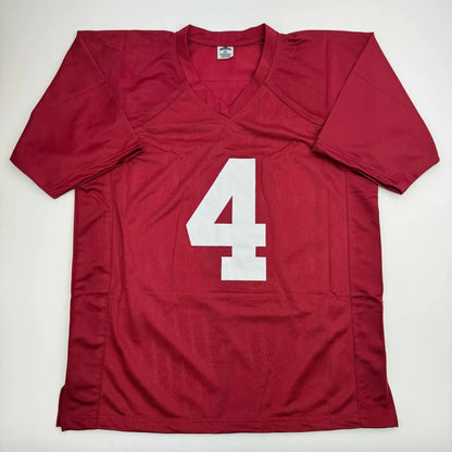 Red short-sleeved custom jersey with number 4 from MILROE sports memorabilia