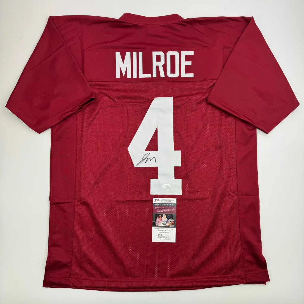 Autographed Red Custom Jersey with MILROE 4, a must-have sports memorabilia piece