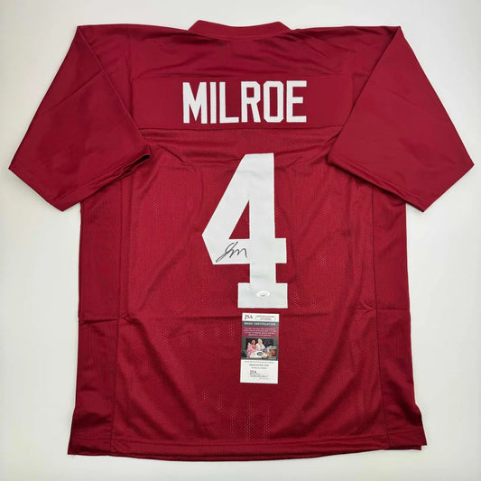 Autographed Red Custom Jersey with MILROE 4, a must-have sports memorabilia piece