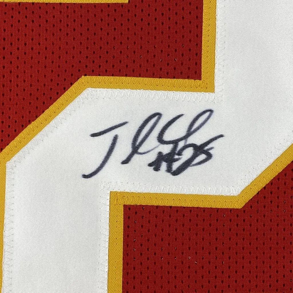 Black ink signature on autographed kansas city red jamaal charles custom football jersey from professional sports league